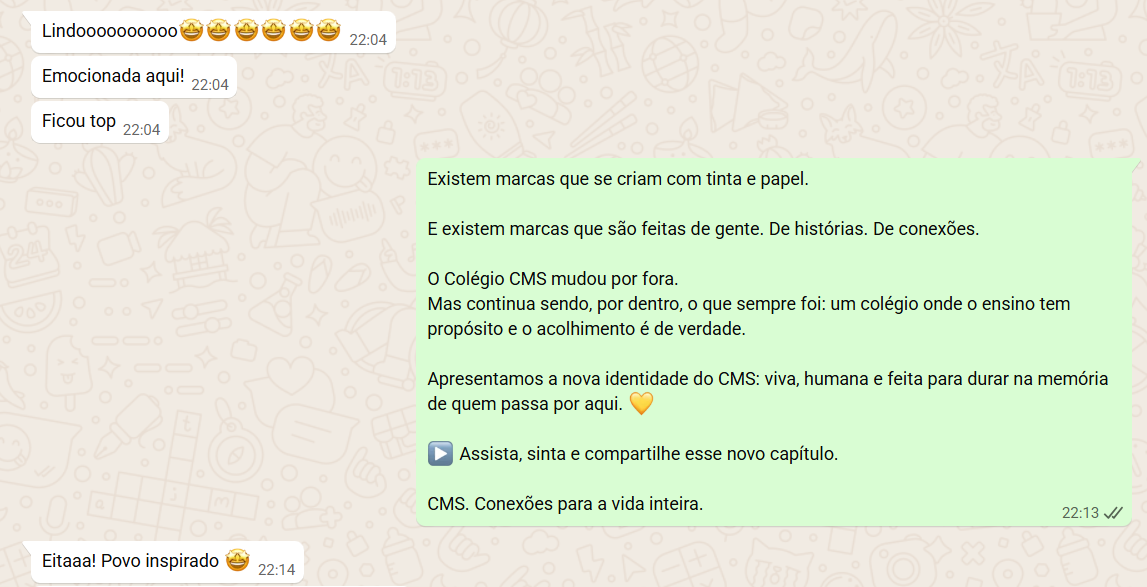 Depoimento sobre rebranding do Colégio CMS
